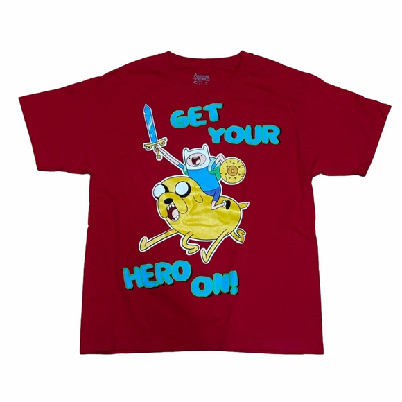 Adventure Time Other - Adventure Time Cartoon Network Get Your Hero On Red Graphic Tee Shirt Size M